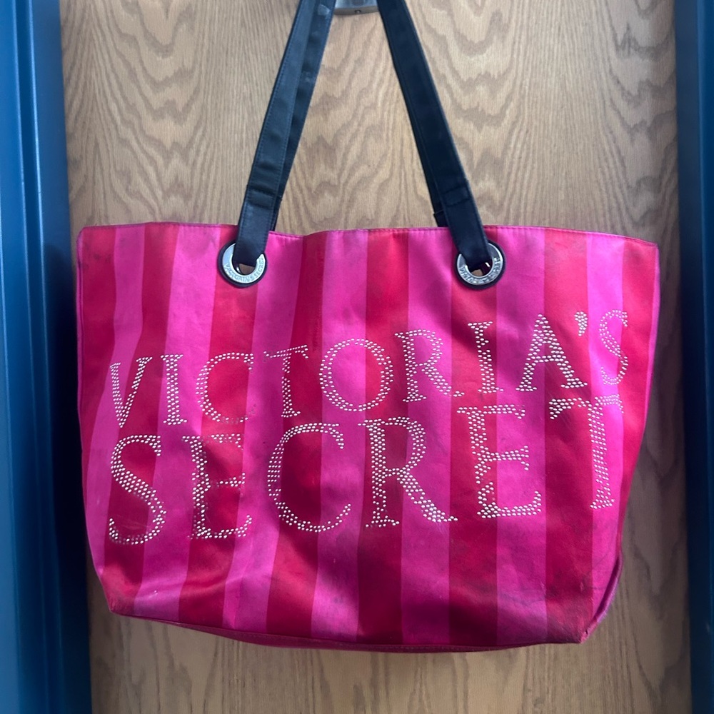 Victoria's Secret Striped Pink and Red Tote